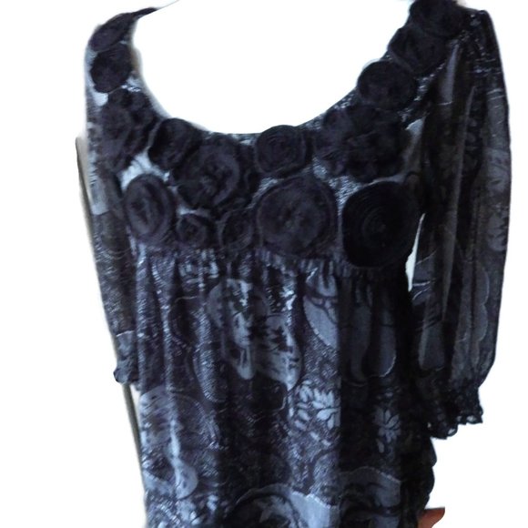 Dressy Layered Top by ICE/ Size S/ Black Rosettes/ Boho - Picture 4 of 5